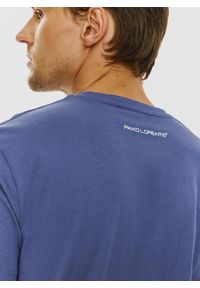 Pako Lorente - PAKO LORENTE – Bawełniany granatowy t-shirt z okrągłym dekoltem. Okazja: na co dzień. Kolor: beżowy, niebieski. Materiał: bawełna. Styl: casual #5