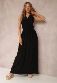 Renee - Czarna Sukienka Thesarpia. Kolor: czarny. Materiał: tkanina, wiskoza. Długość rękawa: na ramiączkach. Wzór: jednolity, gładki. Typ sukienki: kopertowe. Styl: klasyczny. Długość: maxi #1