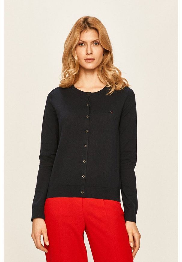 TOMMY HILFIGER - Tommy Hilfiger - Kardigan. Okazja: na co dzień. Kolor: niebieski. Materiał: dzianina. Wzór: gładki. Styl: casual