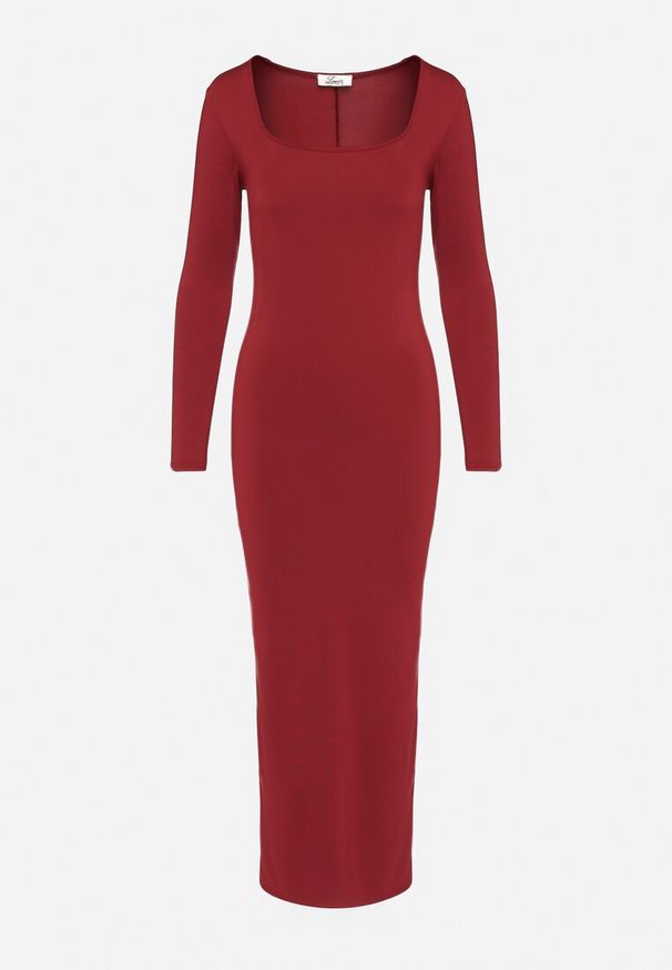 Born2be - Bordowa Dopasowana Sukienka Maxi z Długim Rękawem Esmeria. Typ kołnierza: dekolt kwadratowy. Kolor: czerwony. Długość rękawa: długi rękaw. Długość: maxi