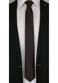 Czarny Elegancki Krawat -Angelo di Monti- 6 cm, Męski, w Czerwone Łezki. Kolor: czerwony. Styl: elegancki #2