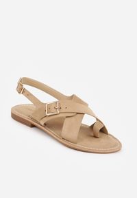 Renee - Beżowe Sandały Japonki VICES z Ozdobnym Paskiem i Klamrą Vendan. Okazja: na co dzień. Zapięcie: klamry. Kolor: beżowy. Materiał: jeans. Sezon: lato. Styl: elegancki, casual #8