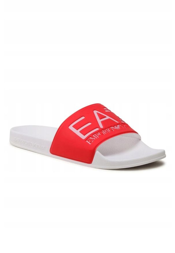 EA7 Emporio Armani - EA7 Koralowo-białe klapki z białym logo. Kolor: biały