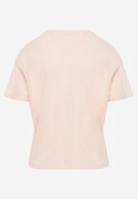 Born2be - Różowy Bawełniany T-shirt Ozdobiony Cyrkoniami Monomene. Okazja: na co dzień. Kolor: różowy. Materiał: bawełna. Wzór: aplikacja. Styl: elegancki, casual #5