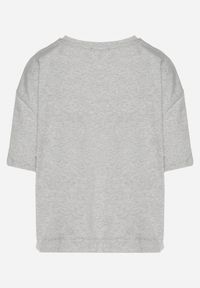 Born2be - Szary Bawełniany T-shirt Ozdobiony Cyrkoniami Fadelis. Okazja: na co dzień, na spotkanie biznesowe. Kolor: szary. Materiał: bawełna. Wzór: aplikacja. Styl: elegancki, biznesowy, casual #6