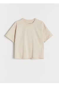 Reserved - Bawełniany t-shirt - beżowy. Kolor: beżowy. Materiał: bawełna