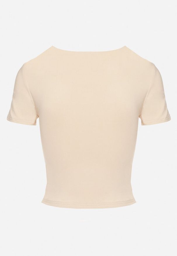 Born2be - Jasnobeżowy T-shirt Krótki z Wiskozą Eframera. Kolor: beżowy. Materiał: wiskoza. Długość: krótkie. Sezon: lato. Styl: klasyczny