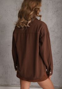 Renee - Brązowa Jeansowa Kurtka Koszulowa z Bawełny z Kieszeniami Desreta. Kolor: brązowy. Materiał: jeans, bawełna #3