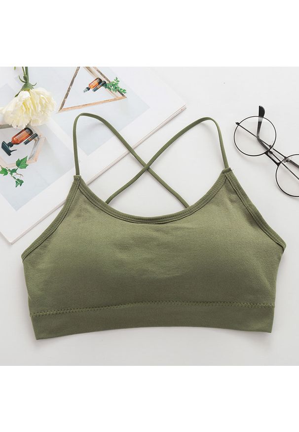 Intica - Biustonosz na cienkich ramiączkach z elastycznego materiału Unnie. Kolor: zielony. Materiał: materiał