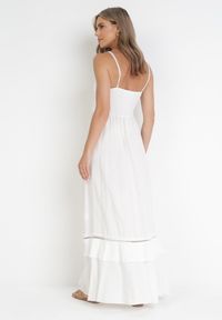 Born2be - Biała Sukienka Maxi na Cienkich Ramiączkach z Falbankami i Koronką Vealani. Typ kołnierza: kołnierz z falbankami. Kolor: biały. Materiał: koronka. Długość rękawa: na ramiączkach. Wzór: koronka. Typ sukienki: rozkloszowane. Styl: wakacyjny. Długość: maxi #5