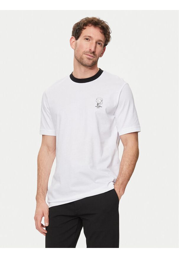 Karl Lagerfeld - KARL LAGERFELD T-Shirt 755029 542224 Biały Regular Fit. Typ kołnierza: dekolt w karo. Kolor: biały. Materiał: bawełna