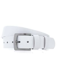 Biały pasek męski do jeansów - gładki KMG83. Kolor: biały. Materiał: jeans. Wzór: gładki. Styl: elegancki, klasyczny #1