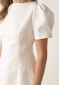 Born2be - Biała Elegancka Sukienka o Kroju Bombki Ozdobiona Imitacją Kieszeni Ialane. Okazja: do pracy, na randkę, na spotkanie biznesowe. Kolor: biały. Wzór: aplikacja. Typ sukienki: bombki. Styl: elegancki #4