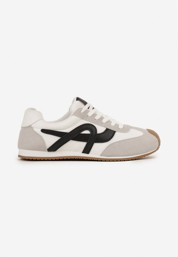 Born2be - Białe Sneakersy Ozdobione Geometrycznym Motywem Ardetia. Okazja: na co dzień. Kolor: biały. Materiał: jeans. Wzór: aplikacja, geometria