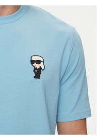 Karl Lagerfeld - KARL LAGERFELD T-Shirt 755027 542221 Błękitny Regular Fit. Typ kołnierza: dekolt w karo. Kolor: niebieski. Materiał: bawełna