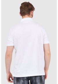 Armani Exchange - ARMANI EXCHANGE Biała męska koszulka polo w logo. Typ kołnierza: polo. Kolor: biały. Wzór: ażurowy