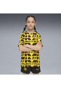 Puma - Młodzieżowa koszulka przedmeczowa Borussia Dortmund PUMA Faster Yellow Black. Kolor: czarny, wielokolorowy, żółty. Sport: piłka nożna