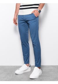 Ombre Clothing - Spodnie męskie chino - niebieskie V3 - Rozmiar: S. Kolor: niebieski. Materiał: elastan, bawełna