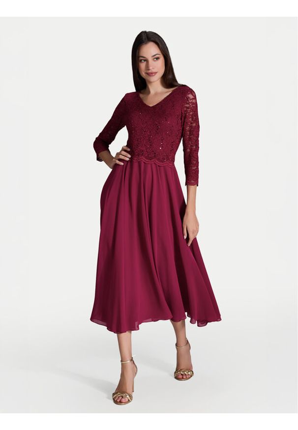 Swing Sukienka koktajlowa 5AI08900 Bordowy Regular Fit. Kolor: czerwony. Materiał: syntetyk. Styl: wizytowy