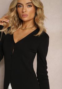 Renee - Czarny Casualowy Dopasowany Kardigan na Guziki Graysun. Okazja: na co dzień. Kolor: czarny. Materiał: jeans. Długość rękawa: długi rękaw. Długość: długie. Styl: casual