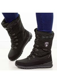 Czarne zimowe śniegowce damskie z membraną American Club Softshell Sn80/25. Okazja: na spacer. Kolor: czarny. Materiał: tkanina, skóra. Szerokość cholewki: normalna. Sezon: zima. Styl: elegancki, klasyczny #1