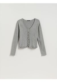 Reserved - Kardigan z wiskozą - szary. Kolor: szary. Materiał: wiskoza #1