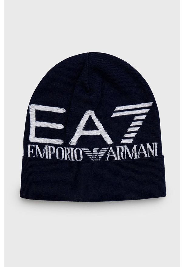EA7 Emporio Armani Czapka kolor granatowy z cienkiej dzianiny. Kolor: niebieski. Materiał: dzianina