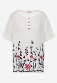 Renee - Biała Bawełniana Bluzka z Haftowanymi Kwiatami Ephalle. Okazja: na co dzień. Kolekcja: plus size. Kolor: biały. Materiał: bawełna. Długość rękawa: krótki rękaw. Długość: krótkie. Wzór: haft, kwiaty. Styl: casual #5