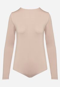 Born2be - Ciemnobeżowe Body w Klasycznym Stylu na Zatrzaski Emeriana. Okazja: na spotkanie biznesowe, na co dzień, do pracy. Kolor: beżowy. Materiał: jeans, skóra. Długość rękawa: długi rękaw. Długość: długie. Styl: klasyczny