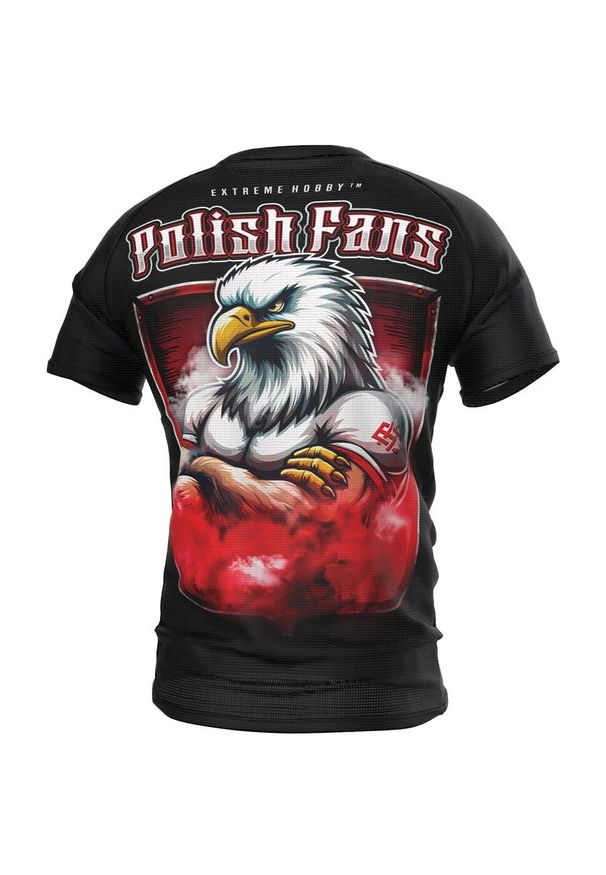 Koszulka Techniczna Sportowa Męska EXTREME HOBBY POLISH FANS. Kolor: czarny. Materiał: elastan, poliester. Długość rękawa: krótki rękaw. Długość: krótkie. Sport: kolarstwo, fitness
