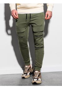 Ombre Clothing - Spodnie męskie dresowe joggery P901 - khaki - XXL. Kolor: brązowy. Materiał: dresówka #3