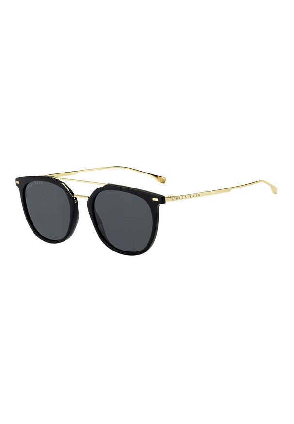 BOSS - Hugo Boss Okulary przeciwsłoneczne męskie kolor czarny. Kształt: okrągłe. Kolor: czarny