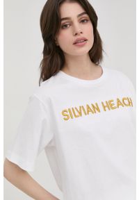 Silvian Heach t-shirt bawełniany kolor biały. Kolor: biały. Materiał: bawełna. Wzór: aplikacja