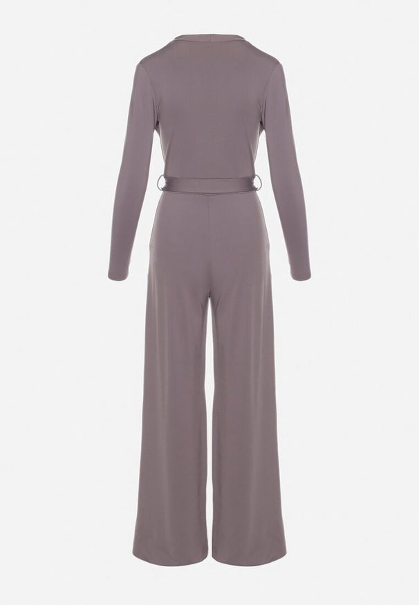 Born2be - Szary Kombinezon z Kopertowym Dekoltem Cizine. Okazja: na co dzień. Kolor: szary. Długość rękawa: długi rękaw. Długość: długie. Styl: casual