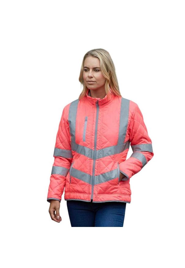 YOKO - Kurtka Damska Kensington Fleece Lined HiVis Lady Fit Padded Jacket. Kolor: różowy. Materiał: puch. Sport: turystyka piesza