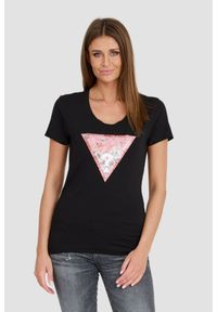 Guess - GUESS Czarny damski t-shirt Satin Triangle Tee, Rozmiar XS. Kolor: czarny #1