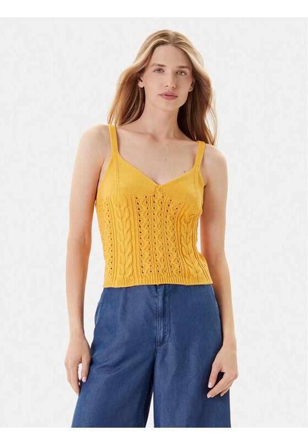 United Colors of Benetton - United Colors Of Benetton Top 101TDH01B Żółty Slim Fit. Kolor: żółty. Materiał: bawełna