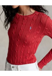 Ralph Lauren - RALPH LAUREN - Czerwony sweter Straight Fit. Typ kołnierza: polo. Kolor: czerwony. Długość rękawa: długi rękaw. Długość: długie