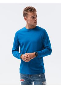 Ombre Clothing - Longsleeve męski bez nadruku L138 - niebieski - XL. Kolor: niebieski. Materiał: bawełna. Długość rękawa: długi rękaw. Styl: klasyczny #1