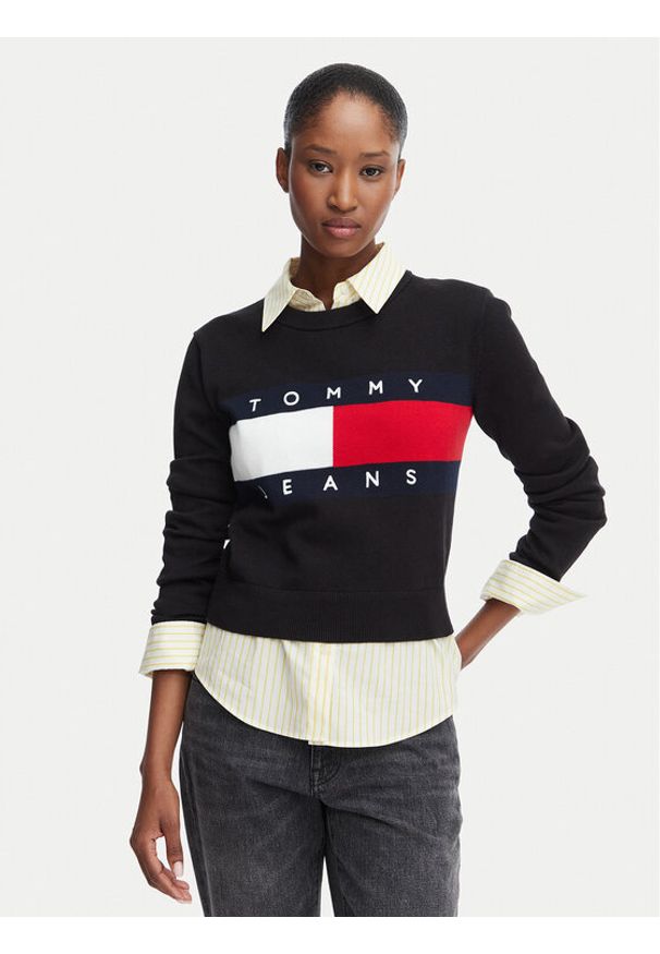 Tommy Jeans Sweter Flag DW0DW22930 Czarny Regular Fit. Kolor: czarny. Materiał: bawełna