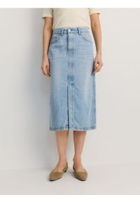 Reserved - Jeansowa spódnica midi - niebieski. Kolor: niebieski. Materiał: jeans