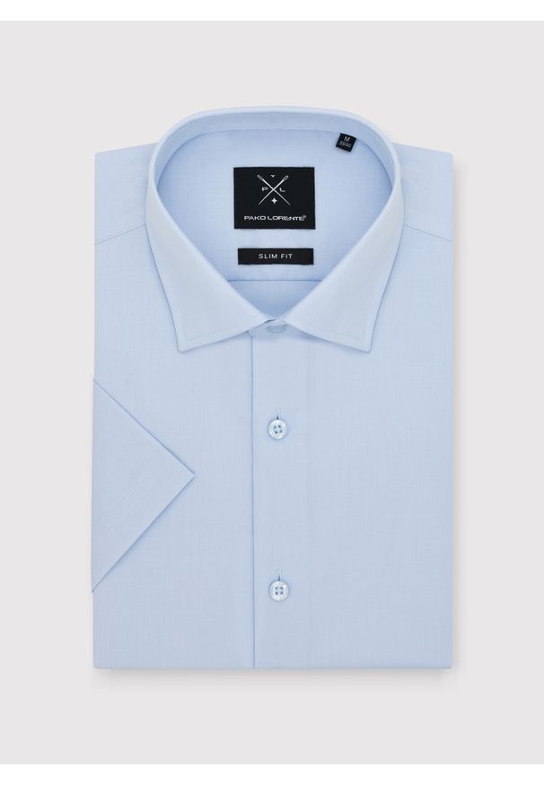 Pako Lorente - PAKO LORENTE - Niebieska bawełniana koszula męska z krótkim rękawem. Kolor: niebieski, biały. Materiał: bawełna. Długość rękawa: krótki rękaw. Długość: krótkie. Sezon: wiosna