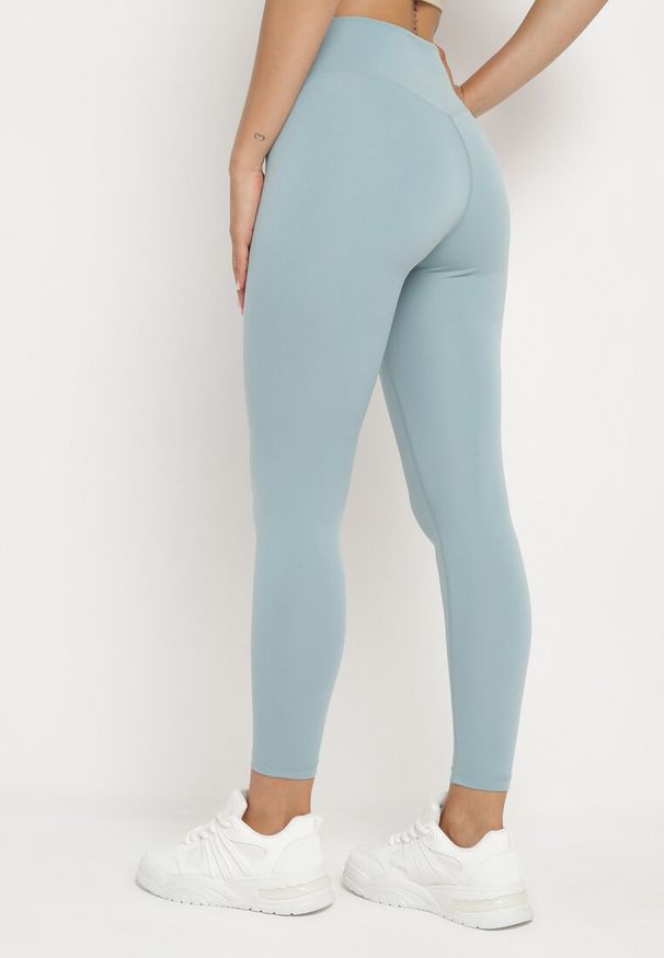 Born2be - Jasnozielone Legginsy z Wysokim Stanem Parefia. Okazja: na co dzień. Stan: podwyższony. Kolor: niebieski. Materiał: dzianina, materiał. Styl: casual, sportowy