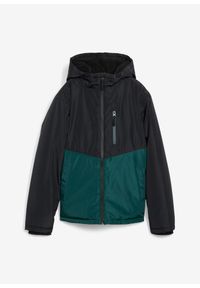 bonprix - Wodoodporna kurtka zimowa z kapturem i blokami kolorów. Typ kołnierza: kaptur. Kolor: zielony. Sezon: zima #1