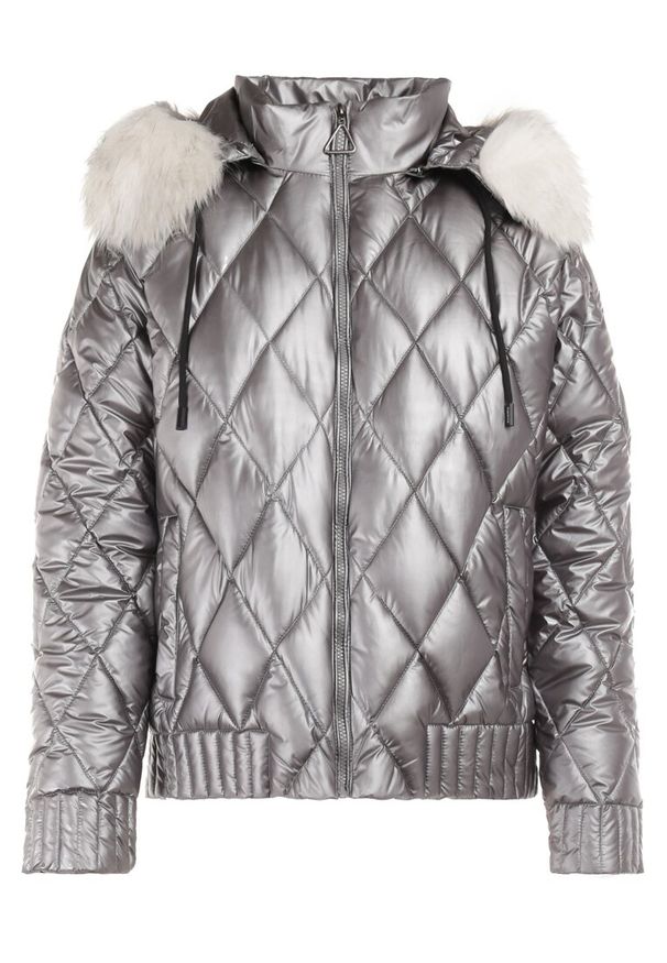 Born2be - Srebrna Kurtka Deinarpia. Kolor: srebrny. Długość rękawa: długi rękaw. Długość: długie. Styl: klasyczny