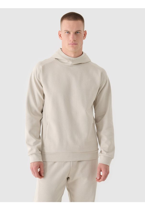 4f - 4F Bluza dresowa nierozpinana z kapturem męska - beżowa XXL. Okazja: na co dzień. Typ kołnierza: kaptur. Kolor: beżowy. Materiał: dresówka. Wzór: gładki, ze splotem. Styl: casual, sportowy. Sport: fitness