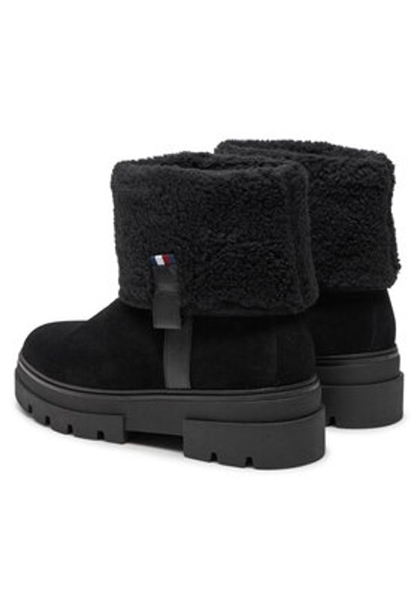 TOMMY HILFIGER - Tommy Hilfiger Botki Faux Fur Suede Roll-Down Boot FW0FW08158 Czarny. Kolor: czarny. Materiał: zamsz, skóra