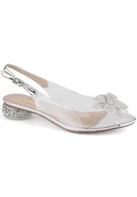 Transparentne sandały damskie lakierowane z cyrkoniami srebrne S.Barski MR38-383 srebrny. Kolor: srebrny. Materiał: lakier #1