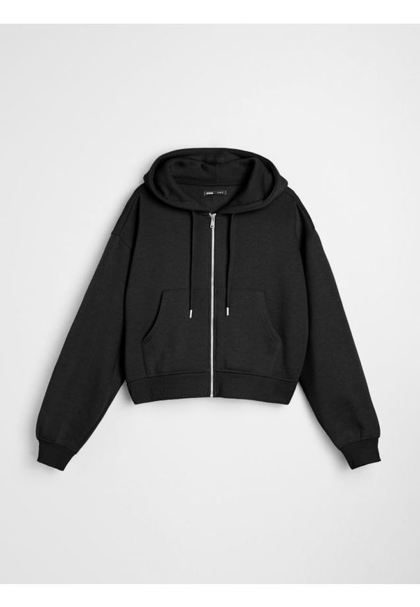 Sinsay - Bluza z kapturem z zapięciem - czarny. Typ kołnierza: kaptur. Kolor: czarny