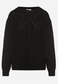 Born2be - Czarny Sweter z Wełną Ściągaczem i Tłoczeniem Riavonnae. Okazja: na co dzień. Kolor: czarny. Materiał: wełna. Styl: casual, elegancki, klasyczny, wizytowy #5